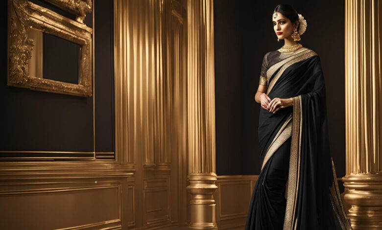 Elegant Black Sarees with Golden Borders